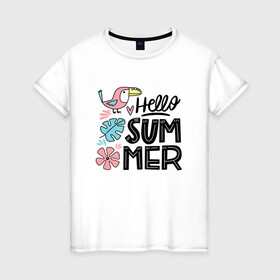 Женская футболка хлопок с принтом Привет Лето , 100% хлопок | прямой крой, круглый вырез горловины, длина до линии бедер, слегка спущенное плечо | summer | лето | птичка | тукан | цветы