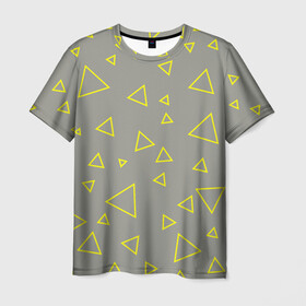 Мужская футболка 3D с принтом Желтый и серый | Yellow & gray , 100% полиэфир | прямой крой, круглый вырез горловины, длина до линии бедер | gray | triangle | yellow | желтый | серый | треугольник
