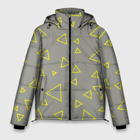 Мужская зимняя куртка 3D с принтом Желтый и серый | Yellow & gray , верх — 100% полиэстер; подкладка — 100% полиэстер; утеплитель — 100% полиэстер | длина ниже бедра, свободный силуэт Оверсайз. Есть воротник-стойка, отстегивающийся капюшон и ветрозащитная планка. 

Боковые карманы с листочкой на кнопках и внутренний карман на молнии. | Тематика изображения на принте: gray | triangle | yellow | желтый | серый | треугольник