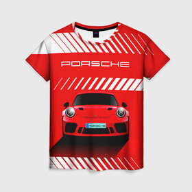 Женская футболка 3D с принтом PORSCHE / ПОРШЕ / RED STYLE , 100% полиэфир ( синтетическое хлопкоподобное полотно) | прямой крой, круглый вырез горловины, длина до линии бедер | 911 | auto | carrera | cayenne | macan | porsche | sportcar | taycan | автомобиль | градиент. | каен | карера | красный | макан | полосы | порш | порше | спорт | спорткар | тайкан