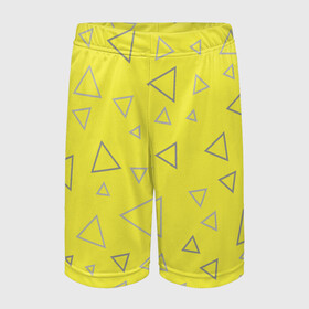 Детские спортивные шорты 3D с принтом Желтый и серый | Yellow & gray ,  100% полиэстер
 | пояс оформлен широкой мягкой резинкой, ткань тянется
 | Тематика изображения на принте: gray | triangle | yellow | желтый | серый | треугольник