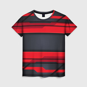 Женская футболка 3D с принтом Red and Black 3D abstract , 100% полиэфир ( синтетическое хлопкоподобное полотно) | прямой крой, круглый вырез горловины, длина до линии бедер | luxury | versace | vip | абстракция | версаче | вип | паттерн | роскошь | текстуры