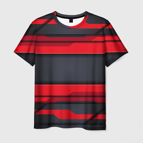 Мужская футболка 3D с принтом Red and Black 3D abstract , 100% полиэфир | прямой крой, круглый вырез горловины, длина до линии бедер | luxury | versace | vip | абстракция | версаче | вип | паттерн | роскошь | текстуры