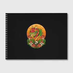 Альбом для рисования с принтом Цветок грибы зомби , 100% бумага
 | матовая бумага, плотность 200 мг. | zombie | гриб | зомби | луна | поганка | психоделика | череп