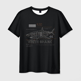Мужская футболка 3D с принтом White Shark Белая акула , 100% полиэфир | прямой крой, круглый вырез горловины, длина до линии бедер | 3d | 3д | акула | белая акула | конструкция | проекция | рыба
