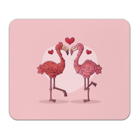 Коврик для мышки прямоугольный с принтом Влюбленные Фламинго , натуральный каучук | размер 230 х 185 мм; запечатка лицевой стороны | love | любовь | птицы | сердца | фламинго