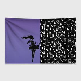 Флаг-баннер с принтом Косметичка , 100% полиэстер | размер 67 х 109 см, плотность ткани — 95 г/м2; по краям флага есть четыре люверса для крепления | визажистам | девушка. тушь | ножницы | помада | тени