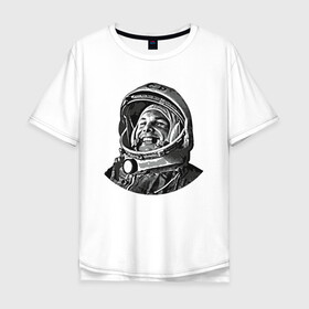Мужская футболка хлопок Oversize с принтом Поехали Ю.Г. , 100% хлопок | свободный крой, круглый ворот, “спинка” длиннее передней части | moon | арт | гагарин | день космонавтики | звезды | космонавт | космос | лого | луна | небо | планеты