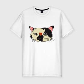 Мужская футболка хлопок Slim с принтом Милая мордочка сердитого кота , 92% хлопок, 8% лайкра | приталенный силуэт, круглый вырез ворота, длина до линии бедра, короткий рукав | art | cat | cat face | cats | cute | grumpy | home | kawaii | kitten | kitty | pussycat | арт | кавайи | котейка | котёнок | котик | котяра | кошечка | кошка | лицо | милота | моська | рисунок | смешные животные | сны | сон | устав