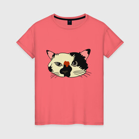 Женская футболка хлопок с принтом Милая мордочка сердитого кота , 100% хлопок | прямой крой, круглый вырез горловины, длина до линии бедер, слегка спущенное плечо | Тематика изображения на принте: art | cat | cat face | cats | cute | grumpy | home | kawaii | kitten | kitty | pussycat | арт | кавайи | котейка | котёнок | котик | котяра | кошечка | кошка | лицо | милота | моська | рисунок | смешные животные | сны | сон | устав