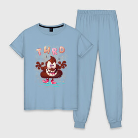 Женская пижама хлопок с принтом Turd , 100% хлопок | брюки и футболка прямого кроя, без карманов, на брюках мягкая резинка на поясе и по низу штанин | анимация | арт | графика | кучка | мультяшки