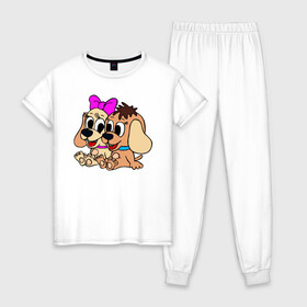 Женская пижама хлопок с принтом Собаки , 100% хлопок | брюки и футболка прямого кроя, без карманов, на брюках мягкая резинка на поясе и по низу штанин | вместе | домашние | животные | пара | собаки