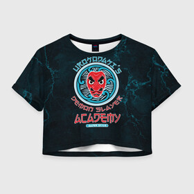 Женская футболка Crop-top 3D с принтом Demon Slayer ACADEMY , 100% полиэстер | круглая горловина, длина футболки до линии талии, рукава с отворотами | demon slayer | kamado | kimetsu no yaiba | nezuko | tanjiro | аниме | гию томиока | зеницу агацума | иноске хашибира | камадо | клинок | корзинная девочка | манга | музан кибуцуджи | незуко | рассекающий демонов | танджиро