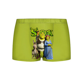 Мужские трусы 3D с принтом Шрек/Shrek , 50% хлопок, 50% полиэстер | классическая посадка, на поясе мягкая тканевая резинка | cartoon | fiona | shrek | болото | детям | комедия | кот в сапогах | мультик | огр | осел | персонажи мультфильмов | тролль | фиона | шрек