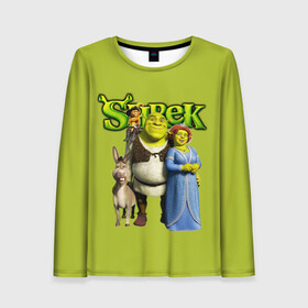 Женский лонгслив 3D с принтом Шрек Shrek , 100% полиэстер | длинные рукава, круглый вырез горловины, полуприлегающий силуэт | Тематика изображения на принте: cartoon | fiona | shrek | болото | детям | комедия | кот в сапогах | мультик | огр | осел | персонажи мультфильмов | тролль | фиона | шрек