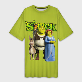 Платье-футболка 3D с принтом Шрек Shrek ,  |  | cartoon | fiona | shrek | болото | детям | комедия | кот в сапогах | мультик | огр | осел | персонажи мультфильмов | тролль | фиона | шрек