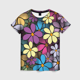 Женская футболка 3D с принтом Цветочки , 100% полиэфир ( синтетическое хлопкоподобное полотно) | прямой крой, круглый вырез горловины, длина до линии бедер | весна | искусство | лепестки | флора | цветы