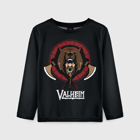 Детский лонгслив 3D с принтом Valheim Viking Bear , 100% полиэстер | длинные рукава, круглый вырез горловины, полуприлегающий силуэт
 | fantasy | mmo | valheim | valve | валхейм | вальхейм | викинги | выживалка | игра | королевская битва | ммо | ролевая игра | фэнтази