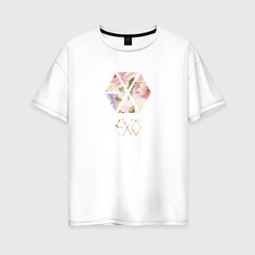 Женская футболка хлопок Oversize с принтом EXO , 100% хлопок | свободный крой, круглый ворот, спущенный рукав, длина до линии бедер
 | exo | k pop | логотип | минимализм | розы | цветы