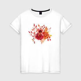 Женская футболка хлопок с принтом Сказочный Букет , 100% хлопок | прямой крой, круглый вырез горловины, длина до линии бедер, слегка спущенное плечо | букет | листья | растение | рисунок | сказочный букет | цветы