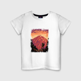 Детская футболка хлопок с принтом Рассвет в горах , 100% хлопок | круглый вырез горловины, полуприлегающий силуэт, длина до линии бедер | горы | деревья | рассвет | туризм | турист