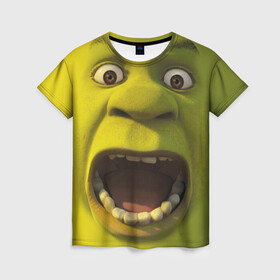 Женская футболка 3D с принтом Shrek Шрек , 100% полиэфир ( синтетическое хлопкоподобное полотно) | прямой крой, круглый вырез горловины, длина до линии бедер | 20 | 4к | boots | cat | donkey | fiona | green | in | me | meme | memes | once | shrek | somebody | told | в | зеленый | кот | лет | мем | мемы | мульт | мультфильм | огр | огры | осел | сапогах | фиона | шрек