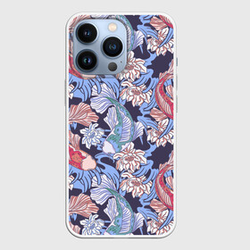 Чехол для iPhone 13 Pro с принтом Карпы КОИ и цветки Лотоса ,  |  | flowers | japan | japan koi | japanese | koi fish | lotus | pattern | большие глаза | декоративные рыбки | животные | карп | карпы | паттерн | разноцветные рыбки | рыбки | сазан | сазаны | символ жизни | узор из рыб | цветы