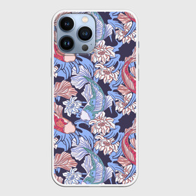 Чехол для iPhone 13 Pro Max с принтом Карпы КОИ и цветки Лотоса ,  |  | flowers | japan | japan koi | japanese | koi fish | lotus | pattern | большие глаза | декоративные рыбки | животные | карп | карпы | паттерн | разноцветные рыбки | рыбки | сазан | сазаны | символ жизни | узор из рыб | цветы