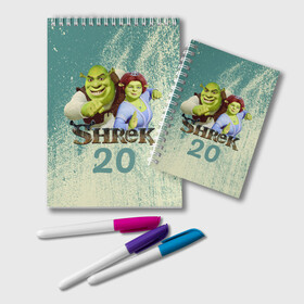 Блокнот с принтом Shrek , 100% бумага | 48 листов, плотность листов — 60 г/м2, плотность картонной обложки — 250 г/м2. Листы скреплены удобной пружинной спиралью. Цвет линий — светло-серый
 | Тематика изображения на принте: dreamworks | shrek | арт | лого | мультфильм | постер | шрек