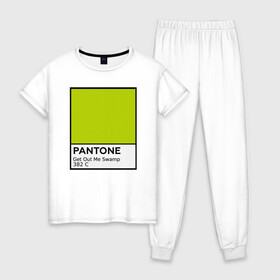 Женская пижама хлопок с принтом Pantone Shrek , 100% хлопок | брюки и футболка прямого кроя, без карманов, на брюках мягкая резинка на поясе и по низу штанин | cartoon | fiona | shrek | болото | детям | комедия | кот в сапогах | мультик | огр | осел | персонажи мультфильмов | тролль | фиона | шрек