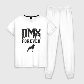 Женская пижама хлопок с принтом DMX Forever , 100% хлопок | брюки и футболка прямого кроя, без карманов, на брюках мягкая резинка на поясе и по низу штанин | Тематика изображения на принте: dmx | dog | earl simmons | hip hop | music | new york | rap | rapper | rip | ruff ryders | диэмикс | музыка | нью йорк | пёс | рэп | рэпер | хипхоп | эрл симмонс