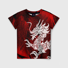 Детская футболка 3D с принтом Chinese Dragon , 100% гипоаллергенный полиэфир | прямой крой, круглый вырез горловины, длина до линии бедер, чуть спущенное плечо, ткань немного тянется | китайский дракон | монстр | силуэт | символ добра | тату | ящерица