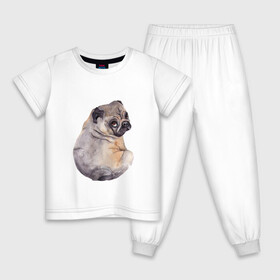 Детская пижама хлопок с принтом Мопс , 100% хлопок |  брюки и футболка прямого кроя, без карманов, на брюках мягкая резинка на поясе и по низу штанин
 | животные | мопс | питомцы | собака | собаки