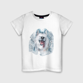 Детская футболка хлопок с принтом Самоед , 100% хлопок | круглый вырез горловины, полуприлегающий силуэт, длина до линии бедер | животные | лайка | питомцы | самоед | самоедская лайка | собака | собаки
