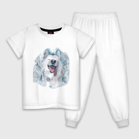 Детская пижама хлопок с принтом Самоед , 100% хлопок |  брюки и футболка прямого кроя, без карманов, на брюках мягкая резинка на поясе и по низу штанин
 | животные | лайка | питомцы | самоед | самоедская лайка | собака | собаки