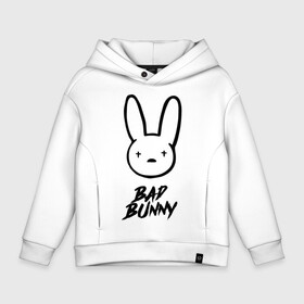 Детское худи Oversize хлопок с принтом Bad Bunny лого , френч-терри — 70% хлопок, 30% полиэстер. Мягкий теплый начес внутри —100% хлопок | боковые карманы, эластичные манжеты и нижняя кромка, капюшон на магнитной кнопке | Тематика изображения на принте: bad bunny | benito antonio martnez ocasio | hip hop | latin trap | logo | music | rap | rnb | singer | star | бенито антонио мартинес окасио | звезда | латинский трэп | логотип | музыка | певец | рнб | рэп | хип хоп