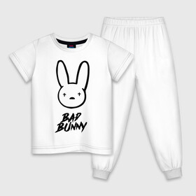 Детская пижама хлопок с принтом Bad Bunny лого , 100% хлопок |  брюки и футболка прямого кроя, без карманов, на брюках мягкая резинка на поясе и по низу штанин
 | Тематика изображения на принте: bad bunny | benito antonio martnez ocasio | hip hop | latin trap | logo | music | rap | rnb | singer | star | бенито антонио мартинес окасио | звезда | латинский трэп | логотип | музыка | певец | рнб | рэп | хип хоп