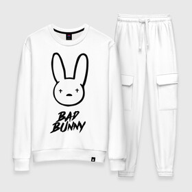 Женский костюм хлопок с принтом Bad Bunny лого , 100% хлопок | на свитшоте круглая горловина, мягкая резинка по низу. Брюки заужены к низу, на них два вида карманов: два 