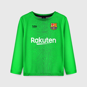 Детский лонгслив 3D с принтом FC Barcelona | Goalkeeper 2021/22 , 100% полиэстер | длинные рукава, круглый вырез горловины, полуприлегающий силуэт
 | 0x000000123 | barca | barcelona | elclasico | la liga | messi | pre match | барса | барселона | классико | месси