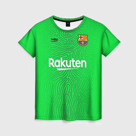 Женская футболка 3D с принтом FC Barcelona | Goalkeeper 2021/22 , 100% полиэфир ( синтетическое хлопкоподобное полотно) | прямой крой, круглый вырез горловины, длина до линии бедер | 0x000000123 | barca | barcelona | elclasico | la liga | messi | pre match | барса | барселона | классико | месси