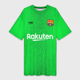 Платье-футболка 3D с принтом FC Barcelona | Goalkeeper 2021 22 ,  |  | 0x000000123 | barca | barcelona | elclasico | la liga | messi | pre match | барса | барселона | классико | месси