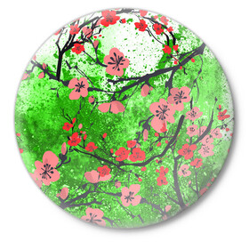 Значок с принтом Сакура | Sakura (Z) ,  металл | круглая форма, металлическая застежка в виде булавки | chery | flowers | japan | roses | sakura | вишнёвый цвет | вишня | растения | розы | ромашка | сакура | тюльпаны | хана | ханами | цветы | цветы сакуры | япония