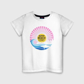 Детская футболка хлопок с принтом Bondi Beach Sydney , 100% хлопок | круглый вырез горловины, полуприлегающий силуэт, длина до линии бедер | bondi | sydney | акула | восход | закат | море | отдых | пляж | рассвет | сидней | турист