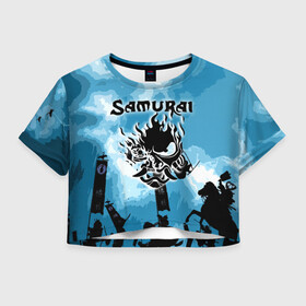 Женская футболка Crop-top 3D с принтом SAMURAI KING 2077 , 100% полиэстер | круглая горловина, длина футболки до линии талии, рукава с отворотами | 2077 | cd projekt red | cyberpunk | cyberpunk 2077 | game | samurai | арт | будущее | видеоигра | игра | киберпанк | киберпанк 2077 | киборг | киборги