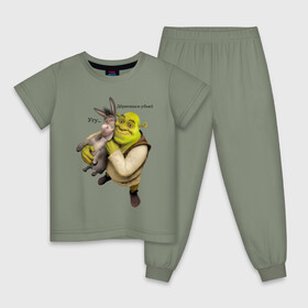 Детская пижама хлопок с принтом Shrek-Donkey , 100% хлопок |  брюки и футболка прямого кроя, без карманов, на брюках мягкая резинка на поясе и по низу штанин
 | dreamworks | shrek | арт | лого | мультфильм | постер | шрек