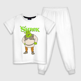 Детская пижама хлопок с принтом Shrek | Шрек (Z) , 100% хлопок |  брюки и футболка прямого кроя, без карманов, на брюках мягкая резинка на поясе и по низу штанин
 | dreamworks | shrek | зелёный огр | мульт | мультфильм | приключения