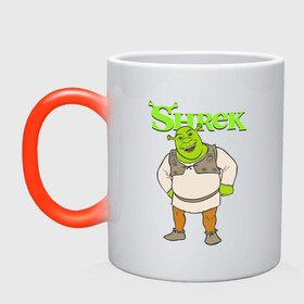 Кружка хамелеон с принтом Shrek | Шрек (Z) , керамика | меняет цвет при нагревании, емкость 330 мл | dreamworks | shrek | зелёный огр | мульт | мультфильм | приключения
