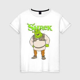 Женская футболка хлопок с принтом Shrek | Шрек (Z) , 100% хлопок | прямой крой, круглый вырез горловины, длина до линии бедер, слегка спущенное плечо | dreamworks | shrek | зелёный огр | мульт | мультфильм | приключения