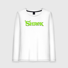 Женский лонгслив хлопок с принтом Shrek | Logo (Z) , 100% хлопок |  | dreamworks | logo | shrek | зелёный огр | мульт | мультфильм | приключения