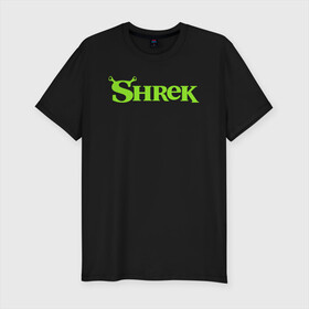 Мужская футболка хлопок Slim с принтом Shrek | Logo (Z) , 92% хлопок, 8% лайкра | приталенный силуэт, круглый вырез ворота, длина до линии бедра, короткий рукав | dreamworks | logo | shrek | зелёный огр | мульт | мультфильм | приключения